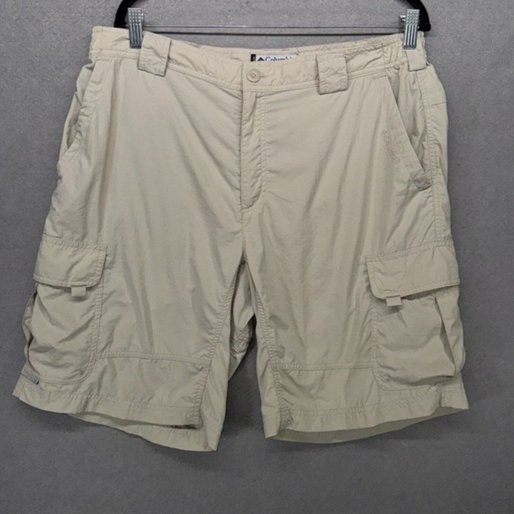 Vtg Columbia Shorts Mens Size L Khaki Tan Ripstop‎ Cargo Hiking Gorpcore Nylon